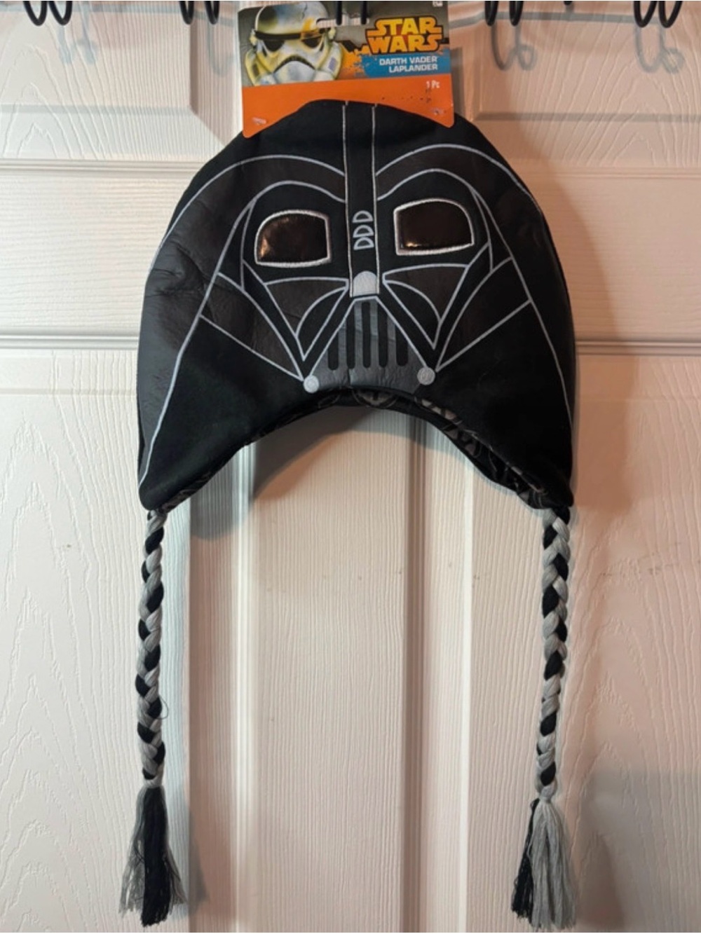 Star Wars Black Darth Vader Kids Earflap Hat with Braided Tassels